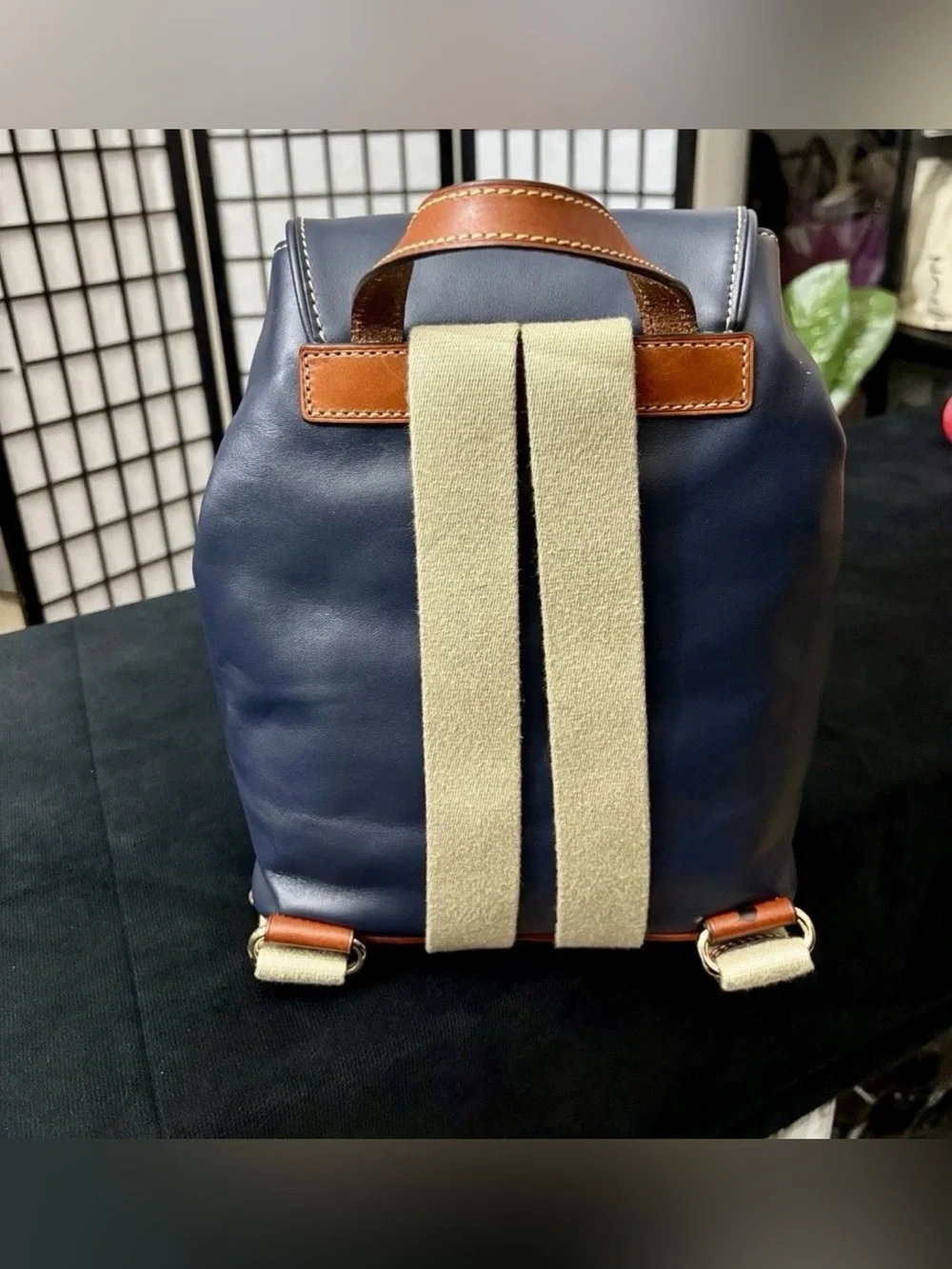 Dooney & Bourke Navy Blue Florentine Leather Medium Murphy Backpack.